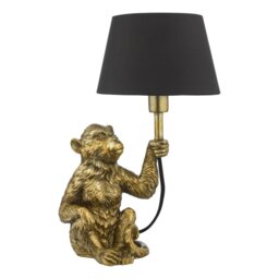 Dar Lighting Zira Monkey Sculpture Table Lamp In Gold Finish With Black Faux Silk Shade