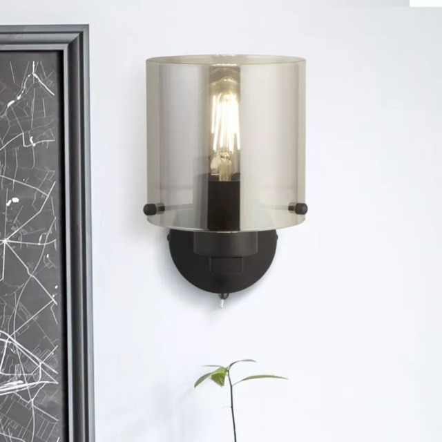 Searchlight Sweden Wall Light In Matt Black Finish With Smoked Glass 88912-1BK