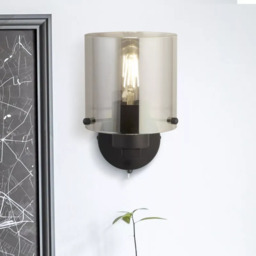 Searchlight Sweden Wall Light In Matt Black Finish With Smoked Glass 88912-1BK