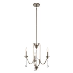 Quintiesse QN-KARLEE3 Karlee 3 Light Stylish Ceiling Chandelier In Classic Pewter With Crystal Glass Droplets