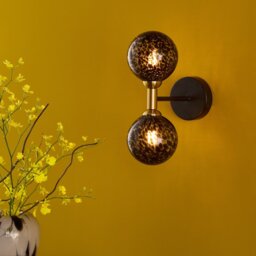 Dar Wisebuys Takara 2 Light Wall Light In Black With Black Confetti Glass