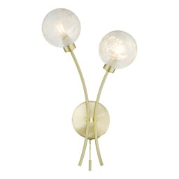 Dar Lighting AVA0941 Avari 2 Light Wall Light In Satin Brass With Glass Shades
