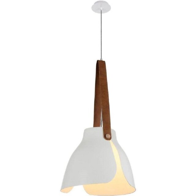 Mantra M5602 Swiss 1 Light Ceiling Pendant In White And Leather - Dia: 480mm