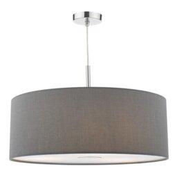 Dar RON1739 Ronda 3 Light Pendant With 60CM Slate Grey Faux Silk Shade