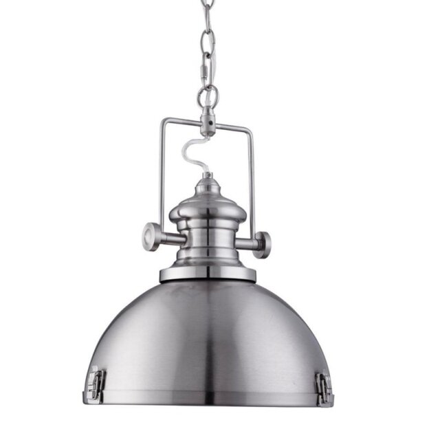 Searchlight 2297SS Industrial One Light Pendant Light In Satin Silver With Acrylic Diffiuser