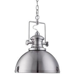 Searchlight 2297SS Industrial One Light Pendant Light In Satin Silver With Acrylic Diffiuser
