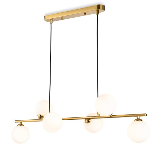 Firstlight 6912BB Lando 6 Light Bar Ceiling Pendant Light In Brushed Brass Finish With Opal White Glass