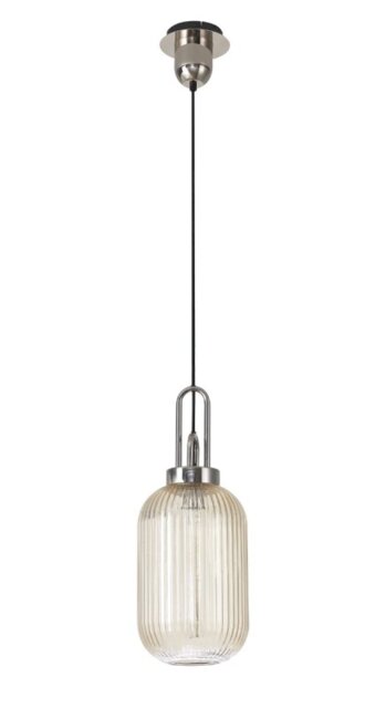 Glenn 1 Light Tubular Ceiling Pendant in Polished Nickel With Champagne Glass