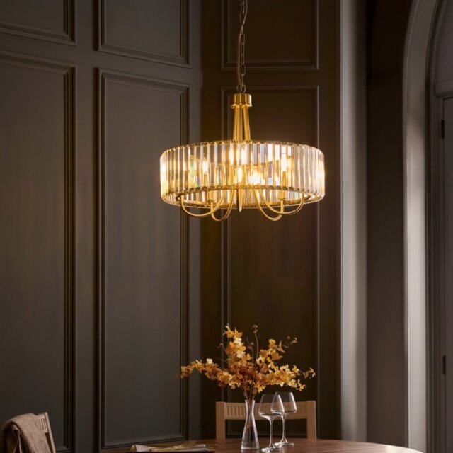 Endon 119610 Visconti 5 Light Ceiling Pendant Light In Antique Brass Finish With Clear Glass