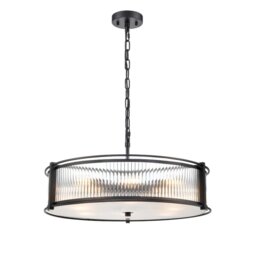 Franklite Sloane 8 Light Ceiling Light In Matt Black With Ribbed And Frosted Glass FL2504-8