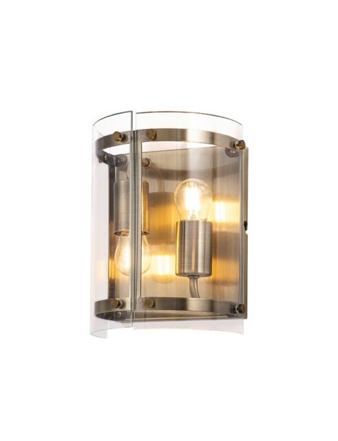 York 2 Light Wall Light In Antique Brass Finish With Clear Glass Shade