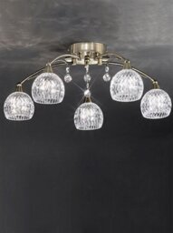 Franklite Jura FL2296/5 5 Light Bronze, Crystal Semi Flush Ceiling Light