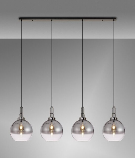 Glenn 4 Light Globe Linear Pendant In Black Chrome With Smoked And Clear Glass 
