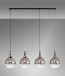 Glenn 4 Light Globe Linear Pendant In Black Chrome With Smoked And Clear Glass 