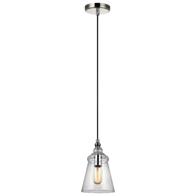 Quintiesse QN-LORAS-1MP Loras Industrial 1 Light Mini Ceiling Pendant In Polished Chrome With Seeded Glass