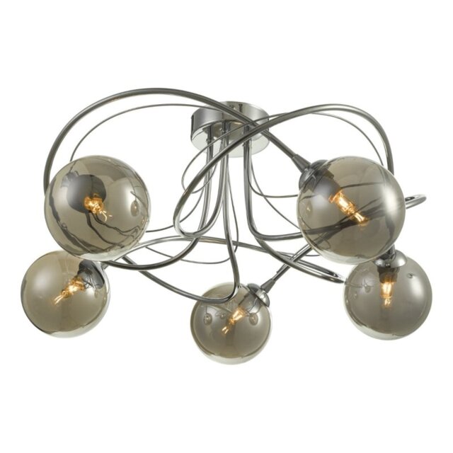 Dar Wisebuys Onawa 5 Light Semi Flush Ceiling Light In Polished Chrome With Smoked Glass