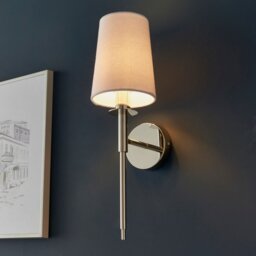Classic 1 Light Wall Light in Bright Nickel With Vintage White Shade