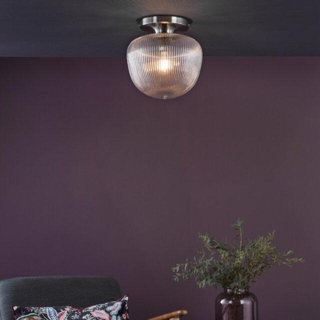 Dar Lighting Abrielle Ceiling Flush Light In Polished Nickel With Ribbed Glass