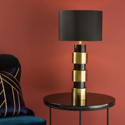 Dar Lighting Elwyn Table Lamp In Satin Gold And Satin Black With Shade