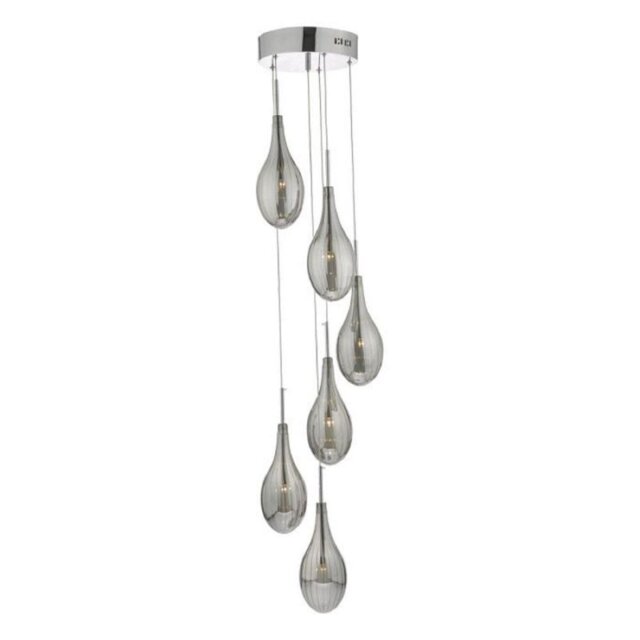 Dar SET6410 Seta 6 Light Cluster Ceiling Pendant In Chrome And Smoked Glass