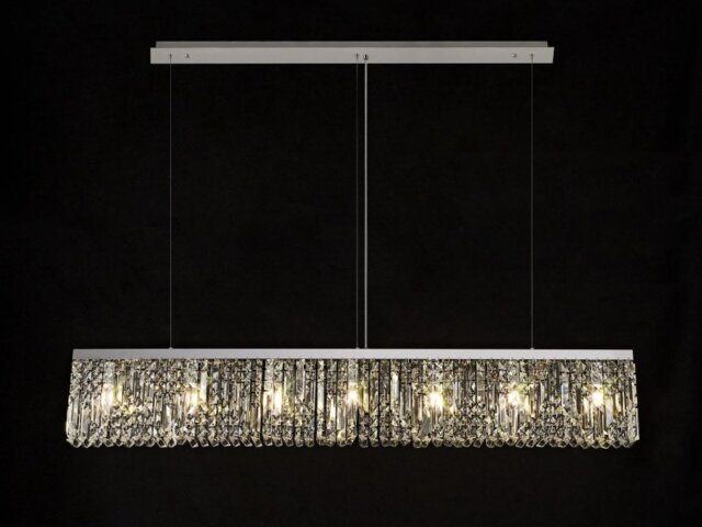 Baden 138 x 9cm Linear Pendant Chandelier In Polished Chrome Finish With Crystal Glass