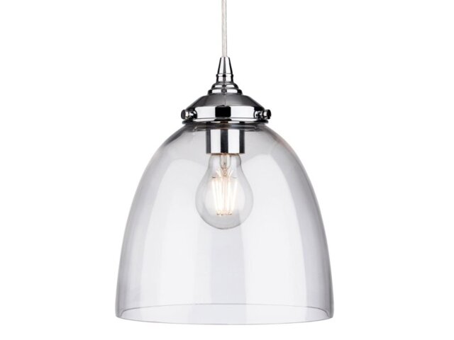 Firstlight 3727CH Seville 1 Light Ceiling Bell Pendant In Chrome With Clear Glass