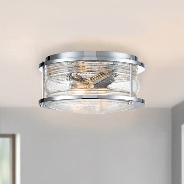 Quintiesse QN-ASHLANDBAY-F-PC-BATH Ashland Bay 2 Light Flush Ceiling Light In Polished Chrome Finish IP44