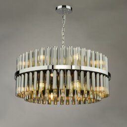 Dar Lighting Imani 16 Light Pendant Polished Chrome and Smoked Ribbed Glass IMA1650