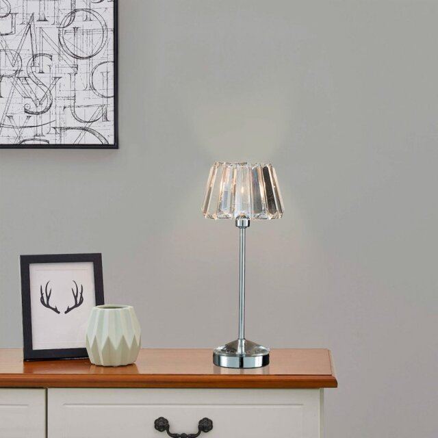 Laura Ashley Capri Crystal Glass Small Table Lamp In Polished Chrome Finish