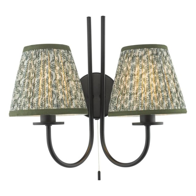 Dar Lighting Becca 2 Light Wall Light In Matt Black With Green Shades