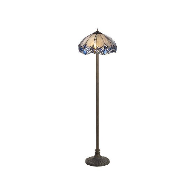 Meccha 2 Light Stepped Floor Light With 400mm Blue, Clear And Black Tiffany Shade