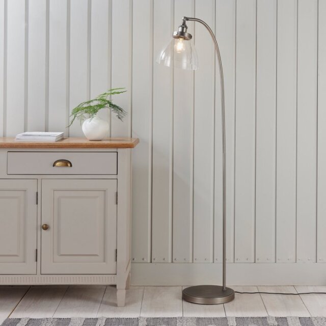 Endon 91741 Hansen Task Floor Lamp In Brushed Silver Finish With Clear Glass