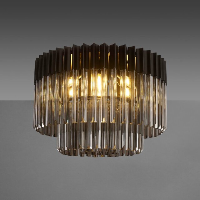 Prestige Metro Smoked Sculptured Flush Ceiling Light In Matt Black Finish 60cm