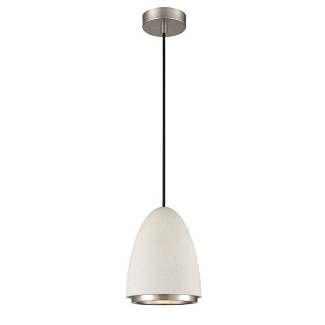 Stylish 1 Light Ceiling Pendant Light In Textured White And Satin Nickel Finish PH242