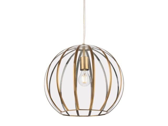 Firstlight 2915AB Lincoln 1 Light Round Ceiling Pendant In Antique Brass With Clear Glass Panels