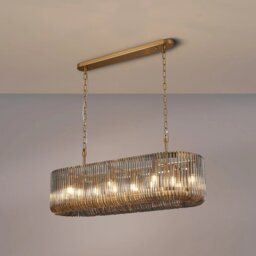 Verne 100 x 35 cm Oval Linear Ceiling Pendant Light In Brass Finish With Smoked Glass
