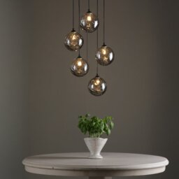 Dar Lighting Federico 5 Light Cluster Ceiling Pendant Light In Matt Black With Smoked Dimpled Glass FED0522-10