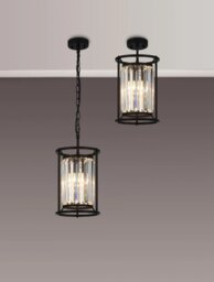 Crown 20 cm Convertible Pendant Or Semi Flush Ceiling Light In Black Finish with Clear Crystal Glass