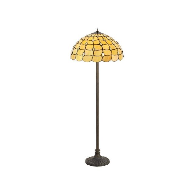 Origin 2 Light Stepped Floor Light With 500mm Beige, Clear, Black And Gold Tiffany Shade
