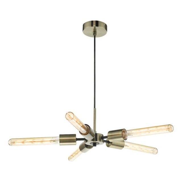 Dar Lighting ONI0575 Onika 5 Light Ceiling Pendant In Antique Brass Finish With Matt Black Detail