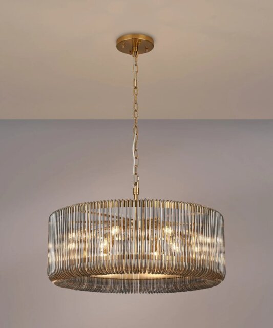 Verne 78 cm Ceiling Pendant / Semi Flush Light In Brass Finish With Smoked Glass