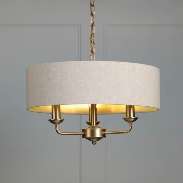 Sorrento Antique Brass 3 Light Armed Fitting Ceiling Light with Natural Shade LA3756751-Q
