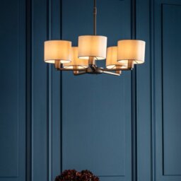 Endon Daley 5 Way Multi Arm Ceiling Light In Dark Antique Bronze With Faux Silk Shades