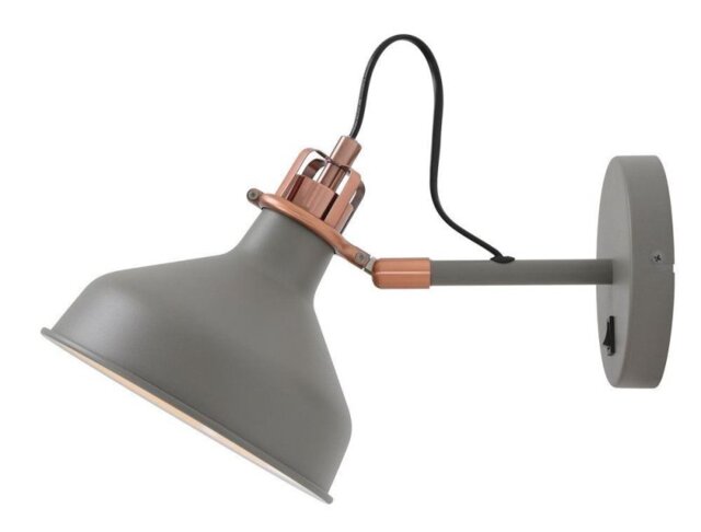 Ryde 1 Light Adjustable Wall Light In Sand Grey, Copper And White