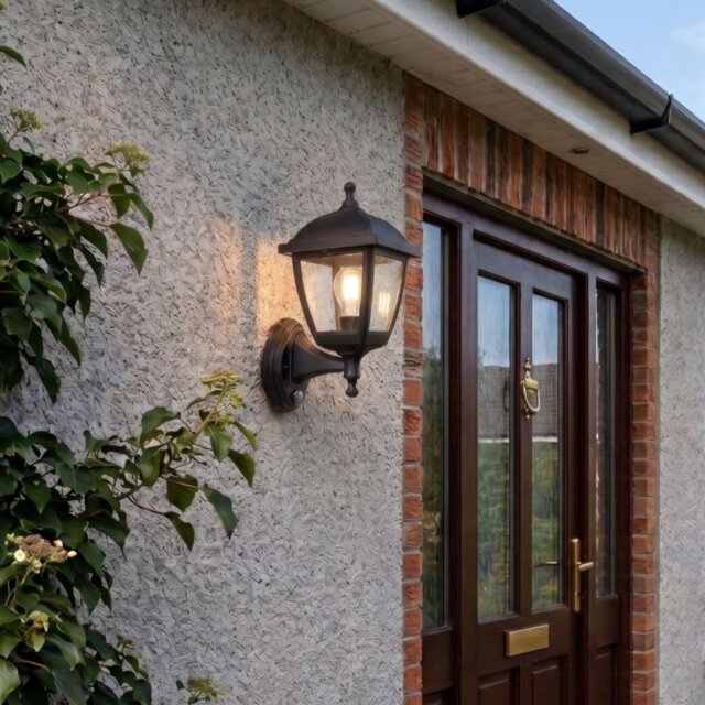 Firstlight 2816BK Palma PIR Outdoor Uplight Lantern Black Resin IP44