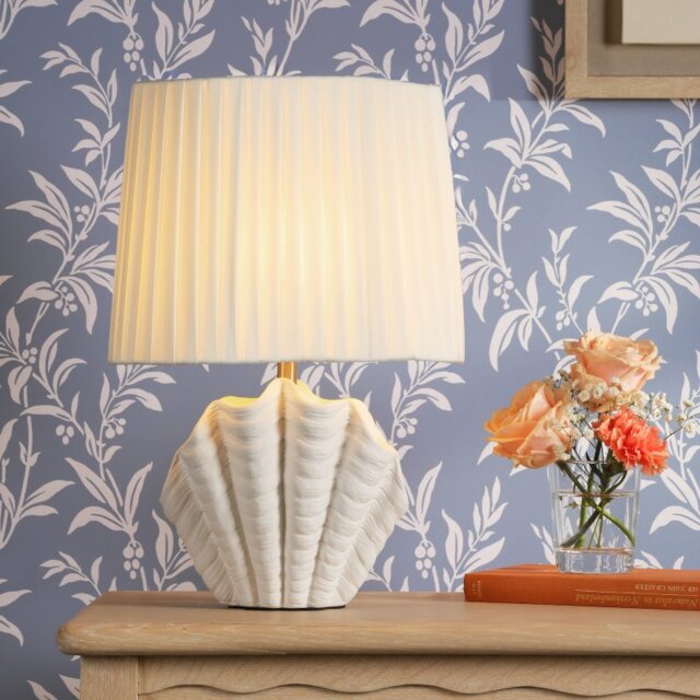 Laura Ashley Shell Table Lamp In White Ceramic And Satin Chrome Finish With Shade LA3756702-Q