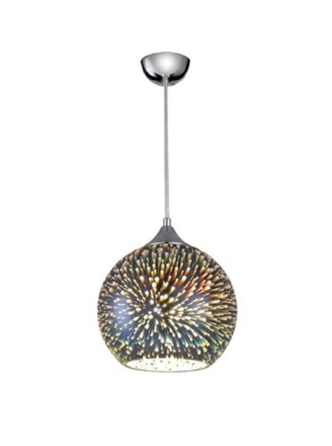 Franklite PCH126 - 200mm Diameter - Glass Sphere Ceiling Pendant In Silver And Chrome