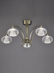 Franklite FL2336/5 Ripple 5 Light Ceiling Pendant In Bronze With Clear Ribbed Glass Shades