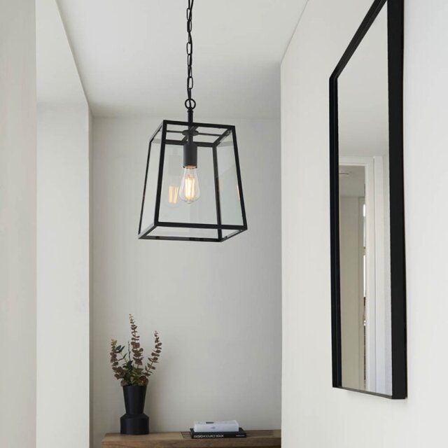 Endon 101541 Hurst 1 Light Ceiling Pendant Light In Matt Black With Glass Panels