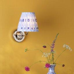 Dar Lighting Navarro Rechargeable LED Wall Light In Polished Nickel With Blue Ikat Shade